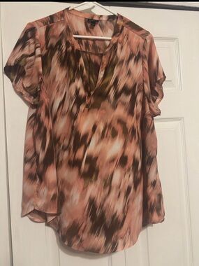 torrid Peach and Brown Abstract Print Short Sleeve Blouse